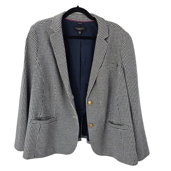 Talbots Houndstooth Blazer Jacket Women's 20W Petites Aberdeen Navy Blue Work - Picture 12 of 12